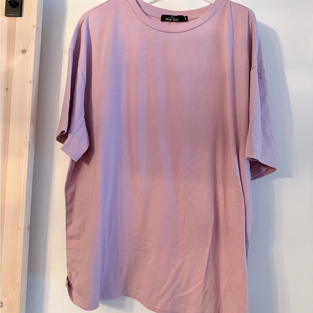 Casual Oversized Short Sleeve Tee - Light Mauve
